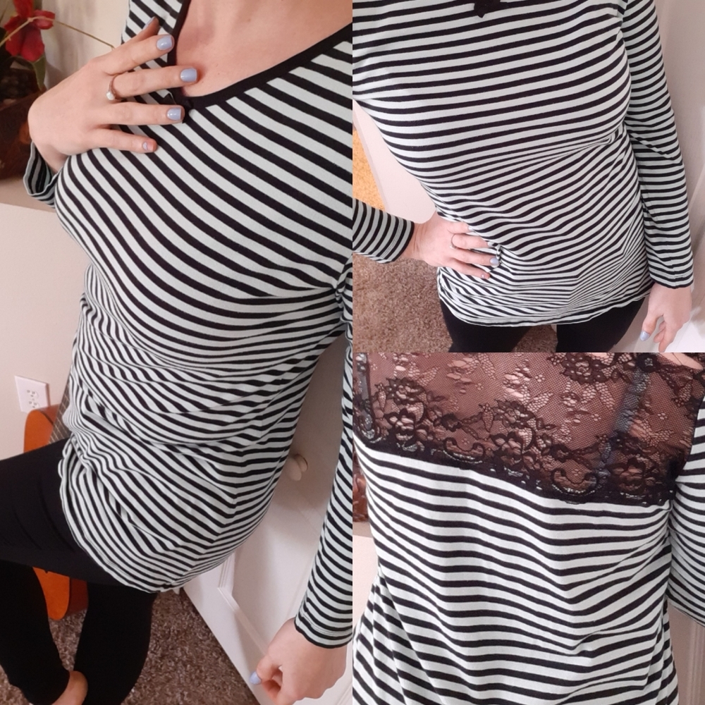 Jezebel striped shirt w/lace back M